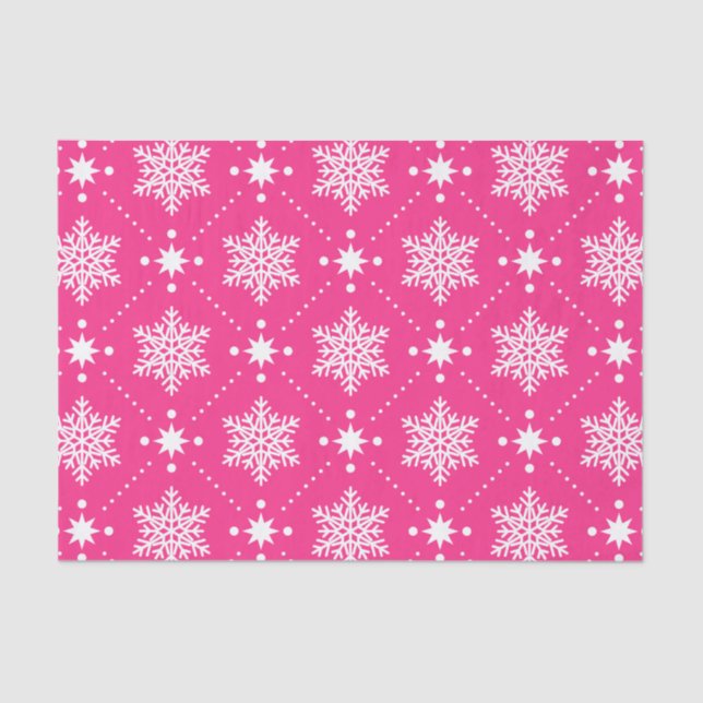 Girly Pink and White Snowflakes Christmas Pattern Tissue Paper (Front)