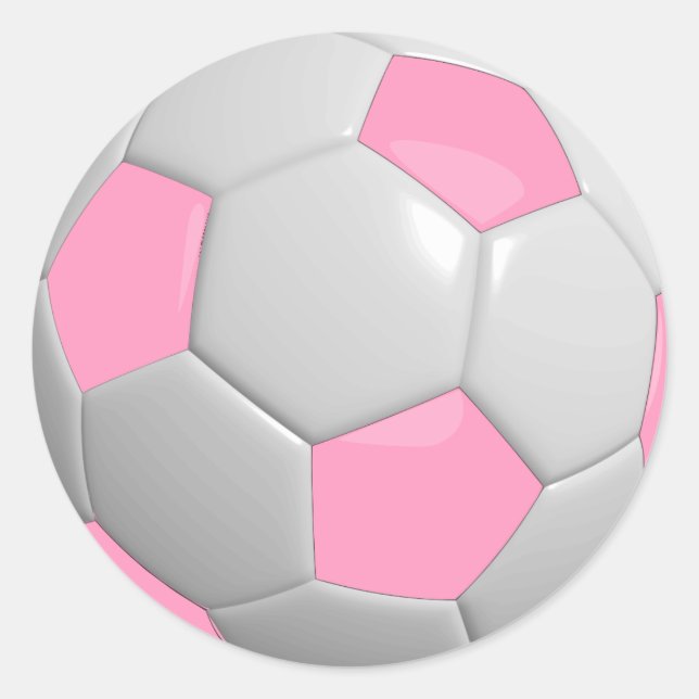 Girly Pink and White Soccer Ball Classic Round Sticker (Front)