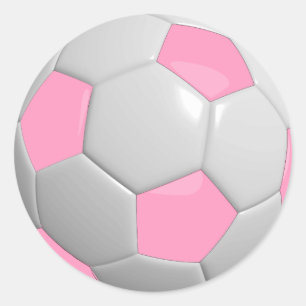 Girly Pink and White Soccer Ball Classic Round Sticker