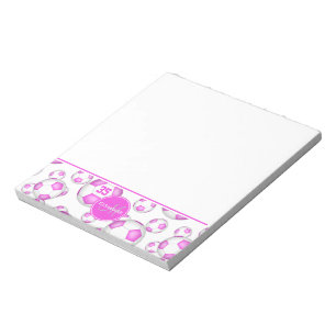 girly pink and white soccer balls personalised notepad