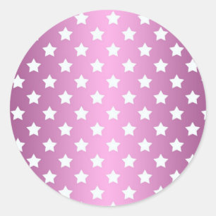 Girly Pink and White Stars Pattern Classic Round Sticker