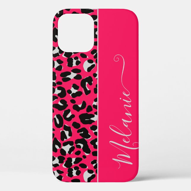 Girly Pink Animal Print Pattern Custom Name Style Case-Mate iPhone Case (Back)