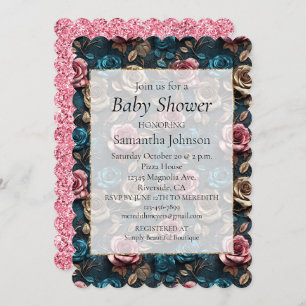 Girly Pink Aqua Champagne Gold Roses Invitation