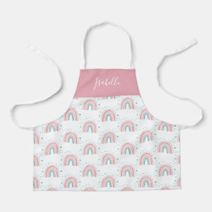 Girly pink aqua rainbow script personalised modern apron
