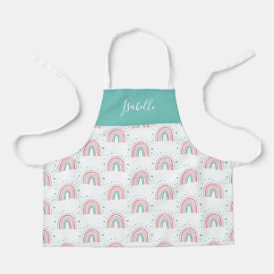 Girly pink aqua rainbow script personalised modern apron