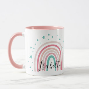Girly pink aqua rainbow script personalised modern mug