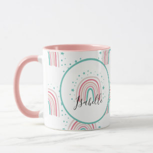 Girly pink aqua rainbow script personalised modern mug