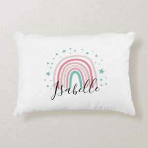 Girly pink aqua rainbow script personalized modern decorative cushion