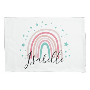 Girly pink aqua rainbow script personalized modern pillowcase