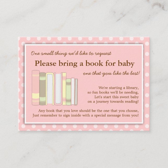Girly Pink Baby Shower Book Insert Request Card (Front)