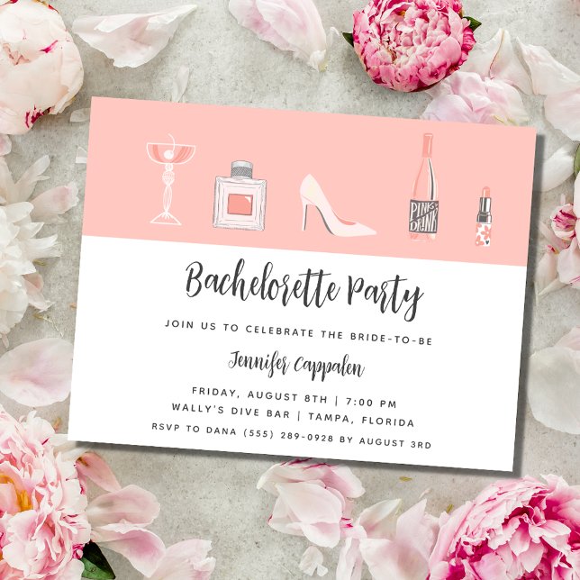 Girly Pink Bachelorette Party Invitation (Girly Pink Bachelorette Party Invitation)
