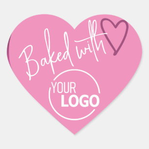 Girly Pink Baked with Love Homemade Baking Logo Heart Sticker