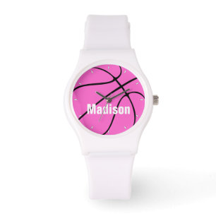 Girly Pink Basketball Custom Name/Text Girls Sport Watch