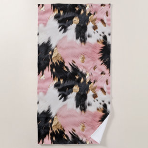 Girly Pink Black Gold Cowgirl Cowhide Beach Towel