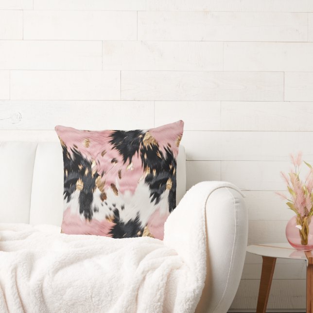 Girly Pink Black Gold Cowgirl Cowhide Cushion (Couch)