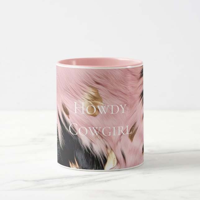 Girly Pink Black Gold Cowgirl Cowhide Mug (Center)