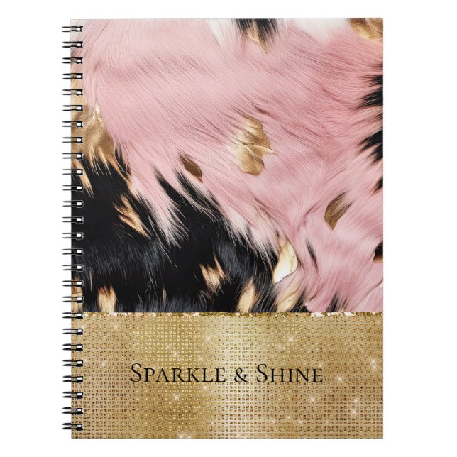 Girly Pink Black Gold Cowgirl Cowhide Notebook (Front)