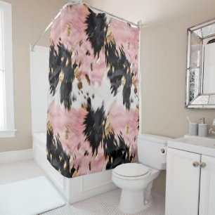 Girly Pink Black Gold Cowgirl Cowhide Shower Curtain