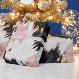 Girly Pink Black Gold Cowgirl Cowhide Wrapping Paper