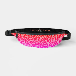 Girly Pink Black Leopard Animal Print Monogram Bum Bags