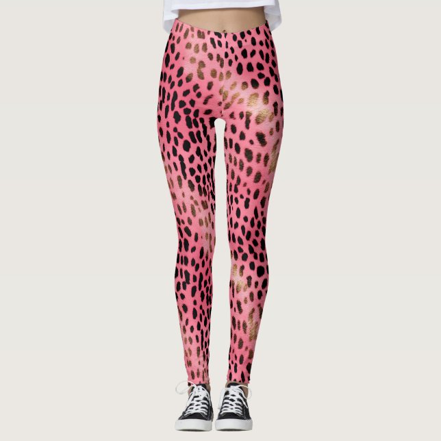 Girly Pink Black Leopard Leggings (Front)