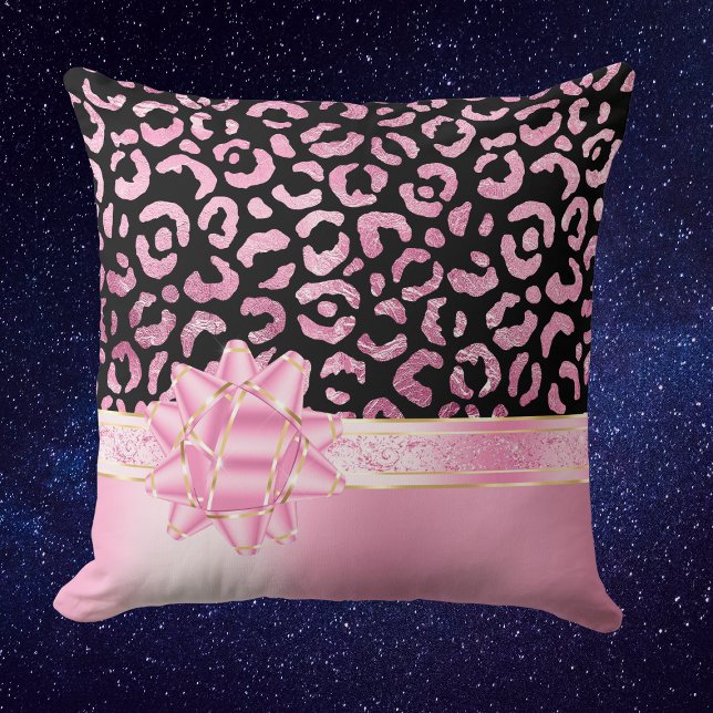 Girly Pink Black Leopard & Pink Bow Ribbon Cushion (Creator Uploaded)