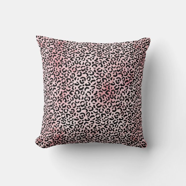 Girly Pink Black Leopard Print Cushion (Front)