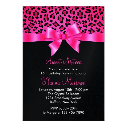 Girly Pink Black Leopard Print Elegant Sweet 16 Card
