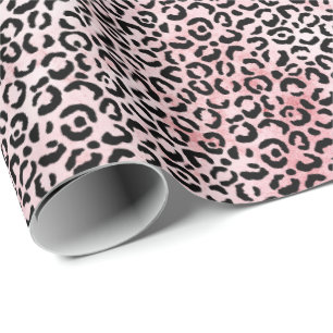 Girly Pink Black Leopard Print Wrapping Paper