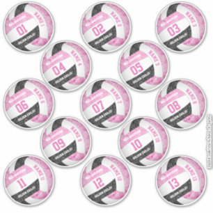 girly pink black volleyball player names set of 13
