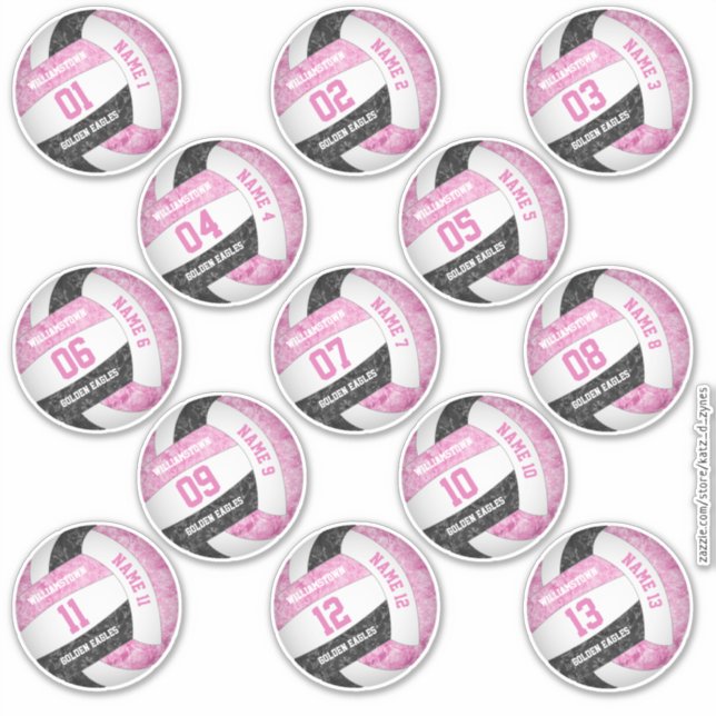 girly pink black volleyball player names set of 13 (Front)