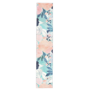 Girly Pink Blue & mint Floral Watercolor paint Medium Table Runner