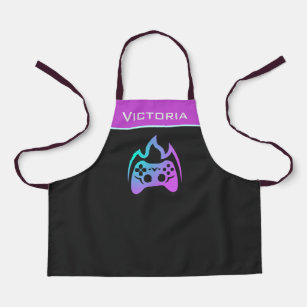 Girly Pink & Blue Ombre Joystick Gamer Gaming Name Apron