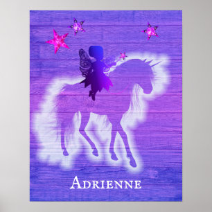 Girly Pink & Blue Unicorn Personalized Poster