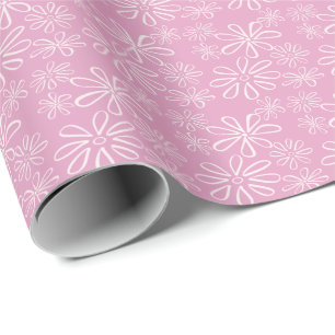 Girly Pink Blush Floral Doodle Pattern Wrapping Paper
