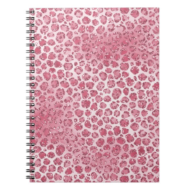 Girly Pink Blush Glitter Leopard Print  Notebook (Front)