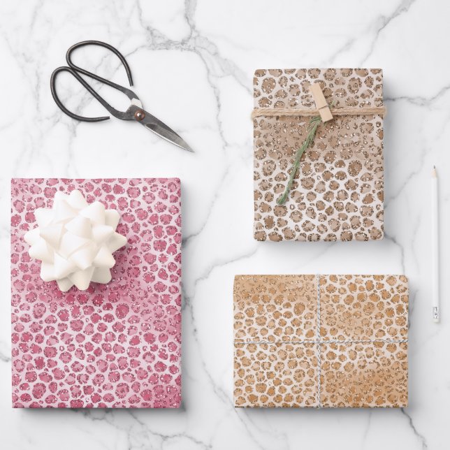 Girly Pink Blush Glitter Leopard Print       Wrapping Paper Sheet (Front)
