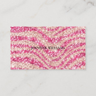 Girly Pink Blush Glitter Zebra Pattern Business Card