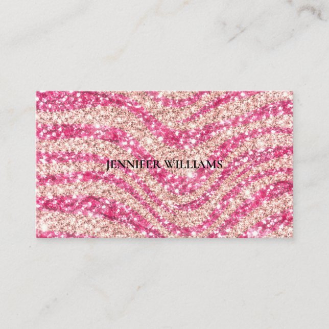 Girly Pink Blush Glitter Zebra Pattern             Business Card (Front)