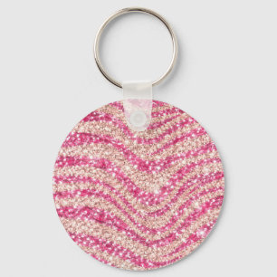 Girly Pink Blush Glitter Zebra Pattern Key Ring