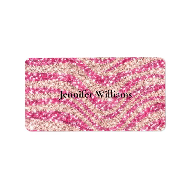 Girly Pink Blush Glitter Zebra Pattern             Label (Front)