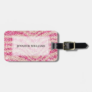 Girly Pink Blush Glitter Zebra Pattern Luggage Tag