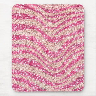 Girly Pink Blush Glitter Zebra Pattern Mouse Pad