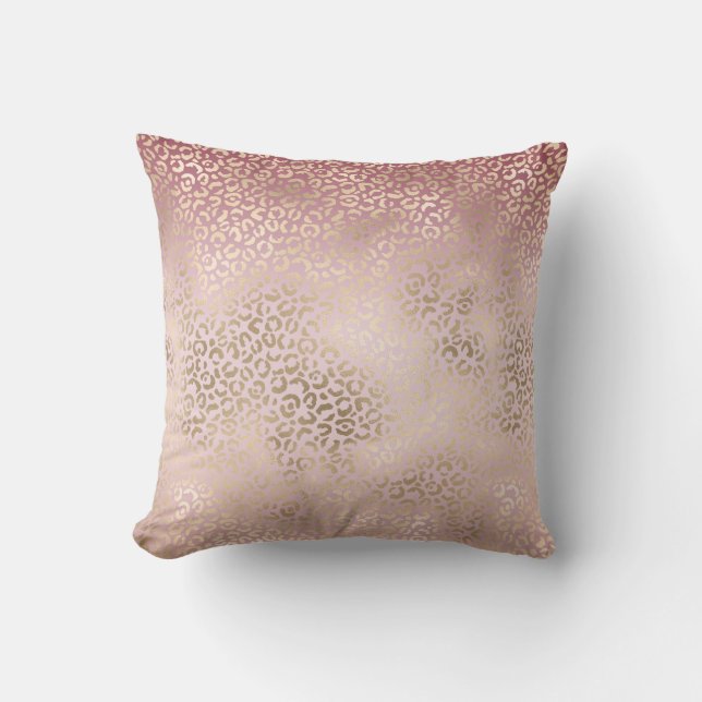 Girly Pink Blush Gold Ombre Leopard Print Cushion (Front)