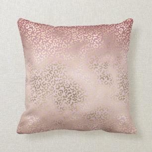 Girly Pink Blush Gold Ombre Leopard Print Cushion