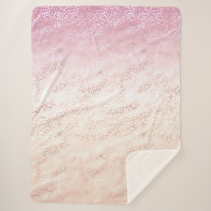 Girly Pink Blush Peach Glam Leopard Print Tie dye Sherpa Blanket