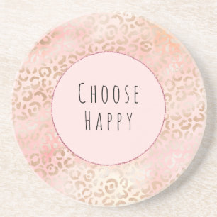Girly Pink Blush Peach Leopard Print Coaster
