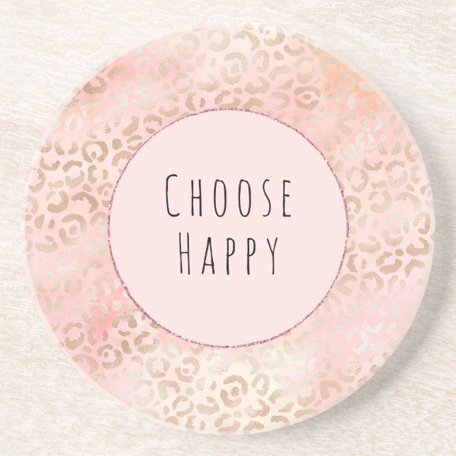 Girly Pink Blush Peach Leopard Print     Coaster (Front)