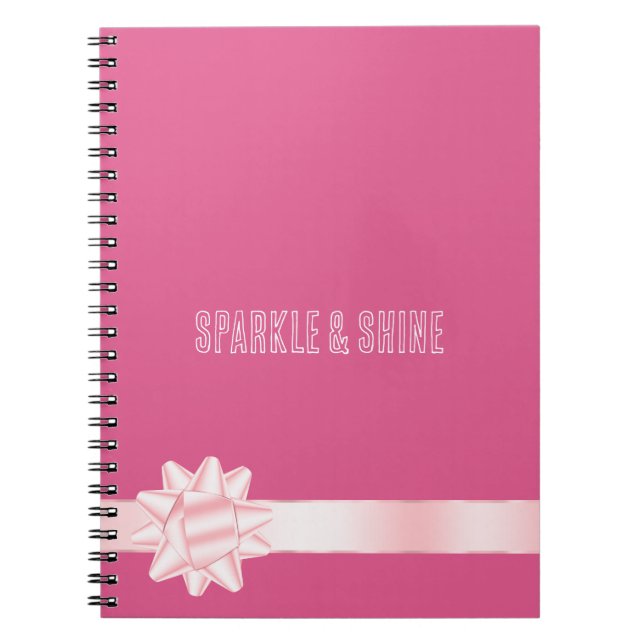 Girly Pink Blush Ribbon Bow Notebook (Front)