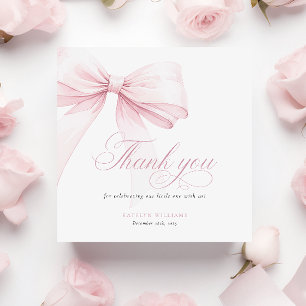 Girly Pink Bow Baby Shower Square Thank You Card